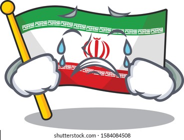 Sad Crying flag iran mascot cartoon style