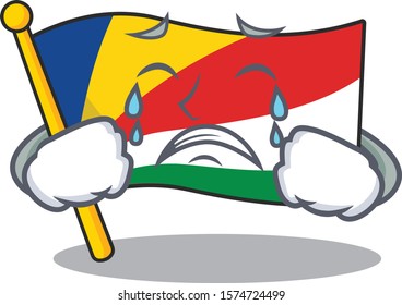 Sad Crying flag seychelles mascot cartoon style