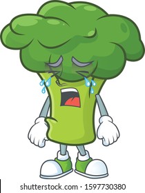 Sad Crying gesture green broccoli cartoon character style