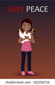 Sad crying girl holding a dove