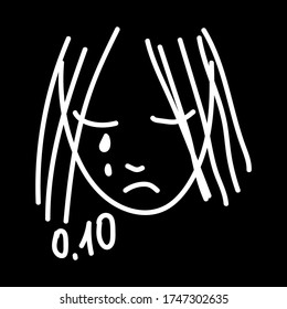 sad crying girl isolated on black background. Vector illustration