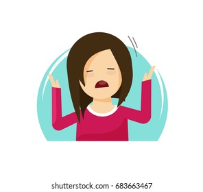 Sad crying girl vector illustration, flat cartoon unhappy woman frustrated, idea of female kid tired or stressed, upset person in stress or depression