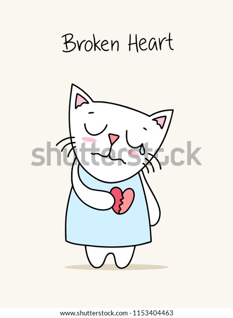 Sad Crying Kitty Broken Heart Cartoon Stock Vector Royalty Free