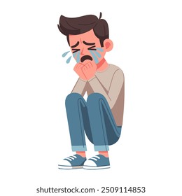 Hombre llorando triste Ilustración vectorial de diseño plano.