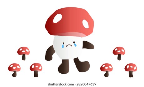 Sad crying mushroom character
