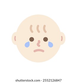 Sad crying newborn baby head. Healthcare, facial expressions, feeling, child care concepts. Flat people character vector design isolated illustrations.