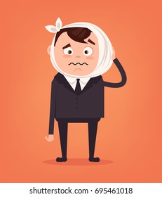 Sad crying office worker man character have toothache. Vector flat cartoon illustration