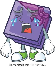 Sad Crying purple gift box cartoon character design style