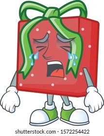 Sad Crying red gift box cartoon character design style