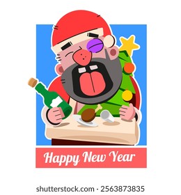 Sad Crying Santa With Empty Pockets Vector Cartoon. Funny broke Santa Claus having no money and failing to deliver presents