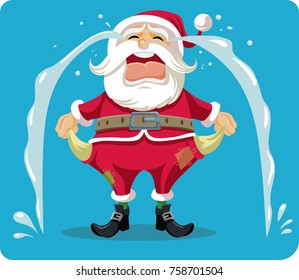 Sad Crying Santa With Empty Pockets Vector Cartoon. Funny broke Santa Claus having no money and failing to deliver presents
