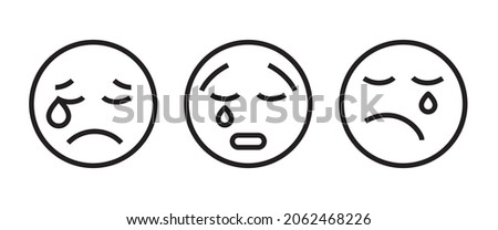 sad crying smiley face character with tears streaming down his face, crying out loud icon Foto d'archivio © 