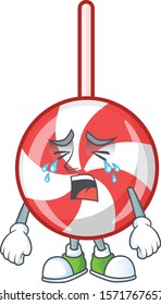 Sad Crying striped peppermint candy cartoon character design style