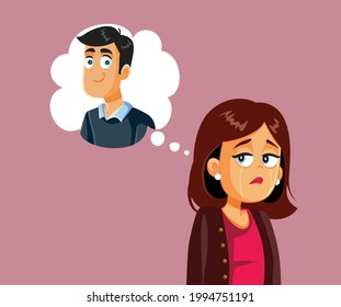 Sad Crying Woman Thinking of her Love Crush. Depressed wife suffering after divorce separation thinking of her former partner
