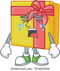 Sad Crying yellow gift box cartoon character design style