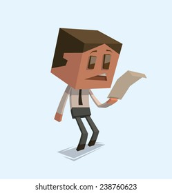 Sad Cube businessman reading letter, vector