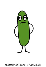 Sad cucumber sticker. The green cucumber is sad. Isolated. Vector.