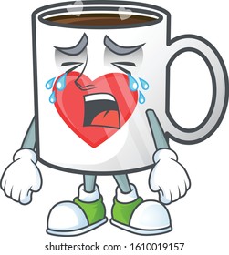Sad of cup of coffee with heart cartoon mascot