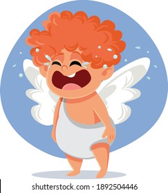 Sad Cupid Crying Vector Cartoon Illustration. Unhappy love angel suffering feeling heartbroken
