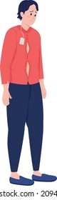 Sad customer in tight clothes semi flat color vector character. Posing figure. Full body person on white. Shopping isolated modern cartoon style illustration for graphic design and animation