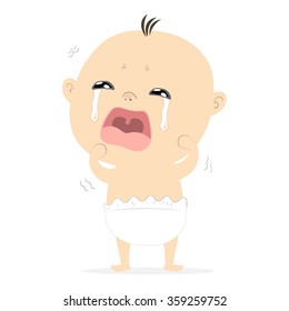 Sad cute baby crying standing emotion vector illustration
