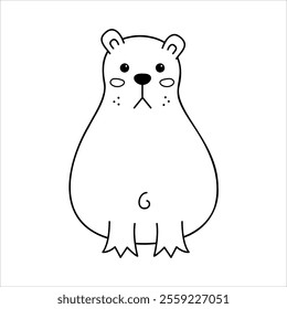 Sad cute capybara in black outline. Flat illustration.