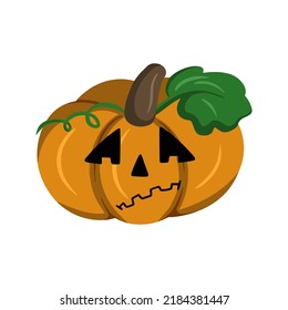 Sad cute Halloween pumpkin in cartoon, flat style, vector illustration isolated on white background
