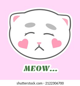 Sad cute kitten. Vector illustration. For kids. You can use it as a sticker, poster or print for baby clothes, fashion print design, fashion graphic, t-shirt. Hand drawn cartoon character. 