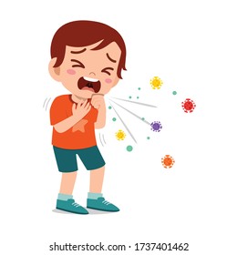 Sad Cute Little Kid Boy Sneeze Because Of Flu