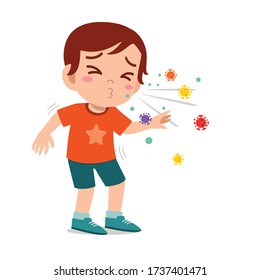 sad cute little kid boy sneeze because of flu