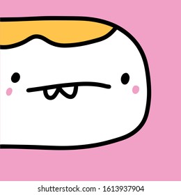 Sad cute monster head hand drawn vector illustration logo pink yellow white