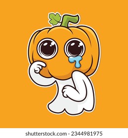 Sad Cute Pumpkin Ghost with Tears In The Eye