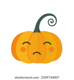 Sad cute pumpkin. Vector cartoon character in flat style isolated on white background.