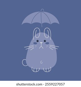 Sad cute rabbit with umbrella. Flat color illustration.