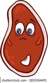 Sad cute slice of meat, illustration, vector on white background