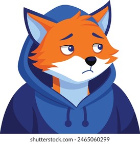 sad and dead fox sit in dark-blue hoodie vector art illustration 