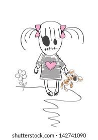 sad dead girl with teddy bear