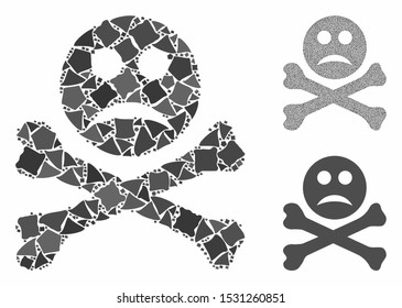 Sad death composition of tuberous items in various sizes and color tints, based on sad death icon. Vector humpy elements are composed into composition. Sad death icons collage with dotted pattern.