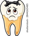 Sad decayed tooth illustration representing tooth decay and dental pain