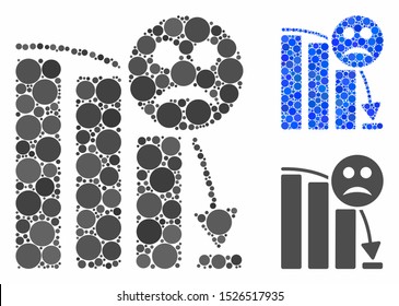 Sad decline trend composition for sad decline trend icon of filled circles in various sizes and color tints. Vector filled circles are combined into blue composition.