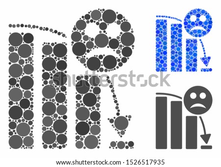 Sad decline trend composition for sad decline trend icon of filled circles in various sizes and color tints. Vector filled circles are combined into blue composition.
