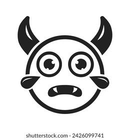 SAD DEMON EMOJI BLACK WHITE VECTOR DESIGN