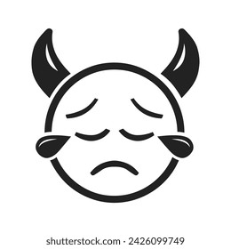 SAD DEMON EMOJI BLACK WHITE VECTOR DESIGN