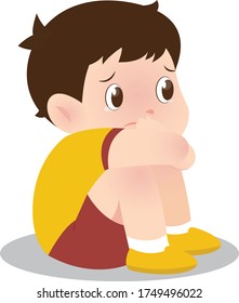 Sad and depressed  Boy .Looking lonely .Illustration of a Crying child, hopeless, bullying.