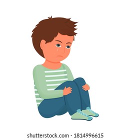 Sad Depressed Child Kid Sitting Alone Stock Vector (Royalty Free ...