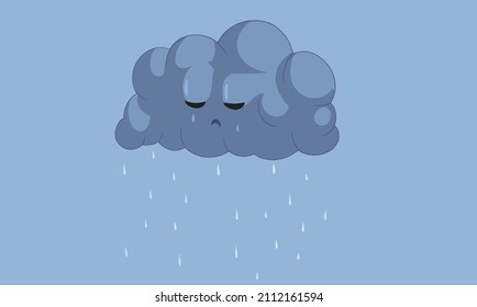 
Sad Depressed Cloud Crying Vector Cartoon Illustration. Unhappy sorrowful rain-cloud feeling gloomy and blue 
