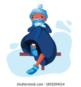 Sad and depressed girl sitting. Disappointed teenager. Fearful, Unhappy and stressed student. 
Creative flat vector illustration.