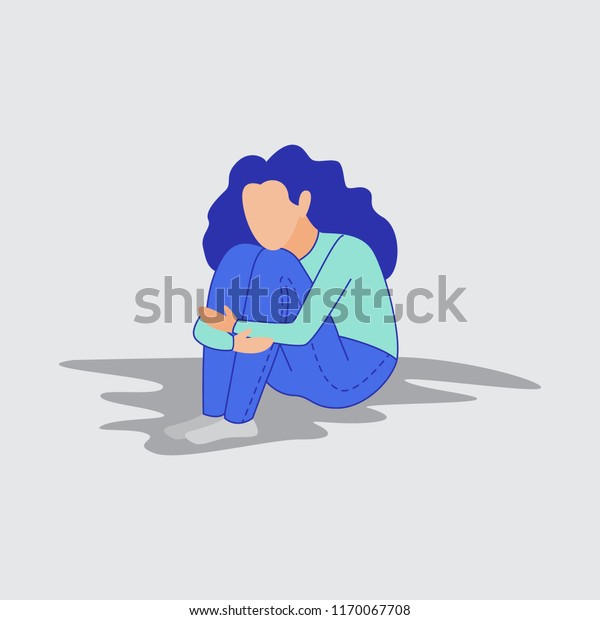 Sad Depressed Girl Sitting On Floor Stock Vector (Royalty Free ...