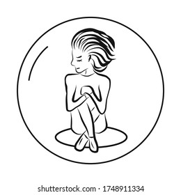 A sad and depressed girl is sitting in a symbolic bubble. A depressed teenager is an introvert. A sad woman, an unhappy and stressed student. vector illustration on a white background hand drawn