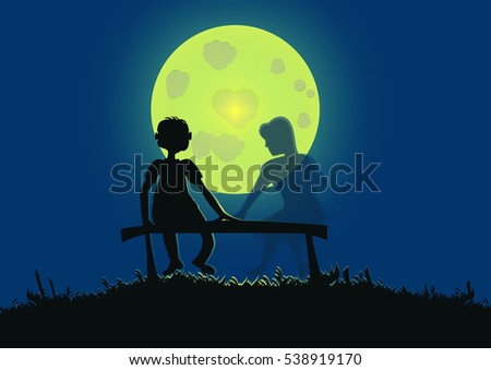 Sad and depressed man sitting next to semi transparent woman silhouette